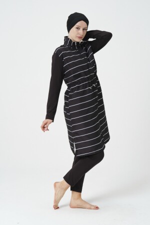 Gestreifter Full-Hijab-Badeanzug für Damen mit Strumpfhosen und Haube, 3-teiliges Set Full-Hijab-Badeanzug 99000 - 3