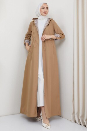 Gestreifter langer Trenchcoat mit Kapuze, Nerz HM2332 - 1