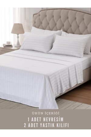 Gestreiftes Baumwollsatin-Bettbezug-Set für Doppelbett, Hotel, weiße Farbe, Baumwolle, luxuriös, V2022NEV0102 - 2