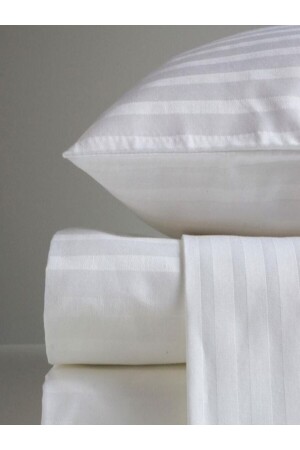 Gestreiftes Baumwollsatin-Einzelbettbezug-Set mit elastischen Laken, Hotel-weiße Farbe, Baumwolle, luxuriös, V2022NEVMİCTEK01 - 2
