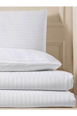 Gestreiftes Baumwollsatin-Einzelbettbezug-Set mit elastischen Laken, Hotel-weiße Farbe, Baumwolle, luxuriös, V2022NEVMİCTEK01 - 6