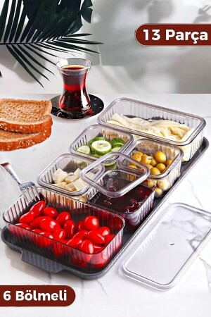 Gestreiftes Frühstücks- und Snackschalen-Set mit 6 quadratischen Tabletts und geteilten Deckeln aus Acryl 65647356 - 2