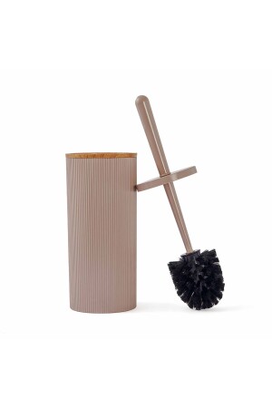 Gestreiftes, rundes, gemustertes Badezimmerzubehör-Set aus Holz, 2-teilig – Beige 03OKN139 - 6