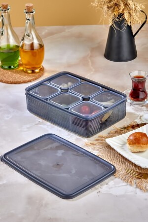 Gestreiftes Vakuum-Frühstücksschüssel-Set mit 6 quadratischen Tabletts und geteilten Deckeln TYC00687673711 - 3