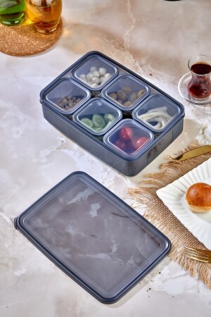 Gestreiftes Vakuum-Frühstücksschüssel-Set mit 6 quadratischen Tabletts und geteilten Deckeln TYC00687673711 - 4