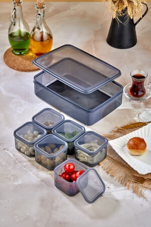 Gestreiftes Vakuum-Frühstücksschüssel-Set mit 6 quadratischen Tabletts und geteilten Deckeln TYC00687673711 - 5