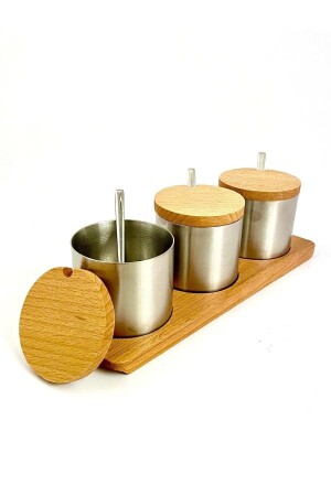 Gewürzdosen-Set, Edelstahl, dreifach, Gewürzdose, Holzständer, Café, Café, Restaurant, Lokanta 113, Ktkksmt113 - 4