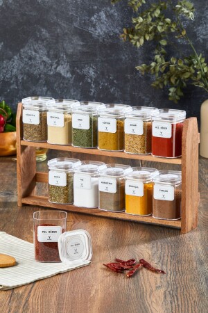 Gewürzglas mit 12 Gläsern 200 ml, Gewürzglas-Set mit Holzständer, 24 Stück Gewürzetiketten TİLAMEAN 12 Glas - 1