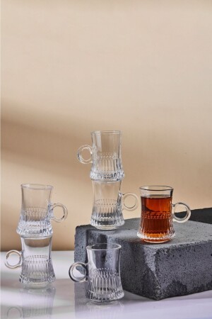 Gianluca 6'lı Kulplu Dayanıklı Cam Çay Bardağı & Fincanı Seti 140 Ml per11872 - 2