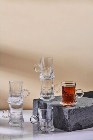 Gianluca 6'lı Kulplu Dayanıklı Cam Çay Bardağı & Fincanı Seti 140 Ml per11872 - 1