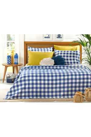 Gingham-bedruckter Doppelhecht 200 x 220 cm Marineblau TYC00139843313 - 2