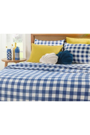 Gingham-bedruckter Doppelhecht 200 x 220 cm Marineblau TYC00139843313 - 3