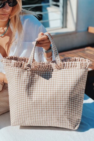 Gingham Lady Beige Strandtasche - 1