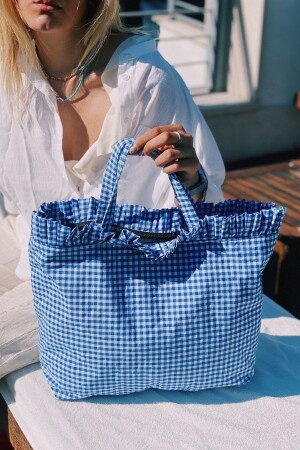 Gingham Lady Blue Strandtasche - 1