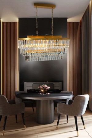 Gizem Gold 73x30 Cm'lik Kristal Taşlı Yemek Masası Lüks Avize - Yatak Odası - Salon - Mutfak - Hol - Birsen Aydınlatma