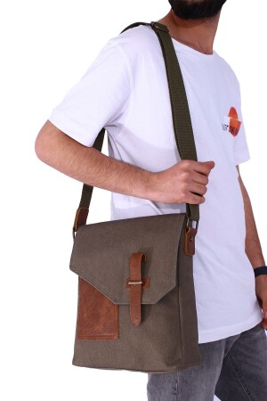 GK62 CANVAS-BRIEFTASCHE MIT MEHREREN FÄCHERN, UNIVERSITÄTS-TAGETASCHE, MACBOOK-TABLETTTASCHE, KHAKI - 8