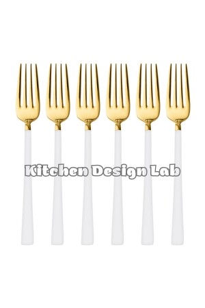 Glänzend goldweißes Dessertgabel-Set, 6-teilig, verpackt, Frühstücksgabel-Set aus Edelstahl für 6 Personen - 1