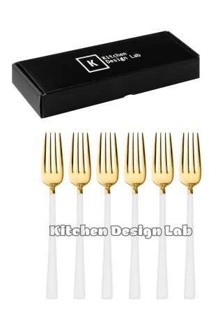 Glänzend goldweißes Dessertgabel-Set, 6-teilig, verpackt, Frühstücksgabel-Set aus Edelstahl für 6 Personen - 4