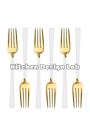 Glänzend goldweißes Dessertgabel-Set, 6-teilig, verpackt, Frühstücksgabel-Set aus Edelstahl für 6 Personen - 6