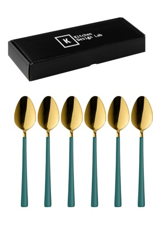 Glänzender goldgrüner Dessert-Eislöffel, 6-teilig, verpacktes Frühstückslöffel-Set aus Edelstahl, Geschenk, glänzender goldgrüner Dessertlöffel, 6-teilig - 4