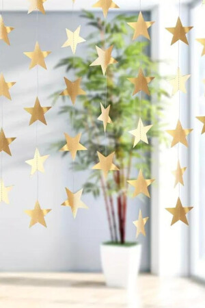 Glänzender Stern aus Gold, Goldornament, aufgereiht, 4 Meter, ausziehbar, Party-Ramadan-Fest-Ornament, Hintergrunddekoration, für alle Altersgruppen - 6