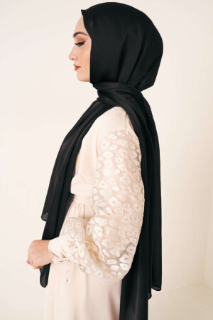 Glänzendes, strukturiertes Hijab-Abendkleid aus Satin mit Chiffon-Schal. Janjan-Schal - 4