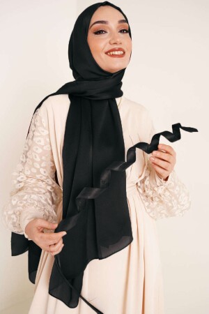 Glänzendes, strukturiertes Hijab-Abendkleid aus Satin mit Chiffon-Schal. Janjan-Schal - 2