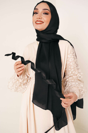 Glänzendes, strukturiertes Hijab-Abendkleid aus Satin mit Chiffon-Schal. Janjan-Schal - 5