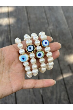 Glas-Evil-Eye-Perlenarmband mit echten Perlen - 1