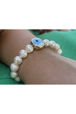 Glas-Evil-Eye-Perlenarmband mit echten Perlen - 3