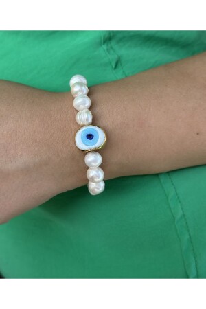 Glas-Evil-Eye-Perlenarmband mit echten Perlen - 4