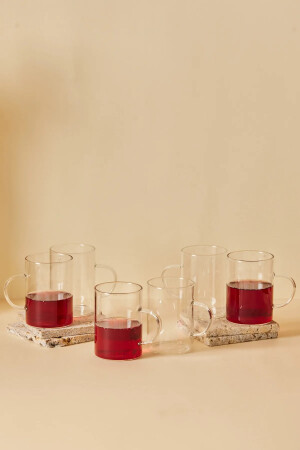 Glasbecher-Set, dünn, Borosilikat, hitzebeständig, Tee- und Kaffeetasse mit Griff, 6 Stück, 225 ml, dünn, mit Griff - 7