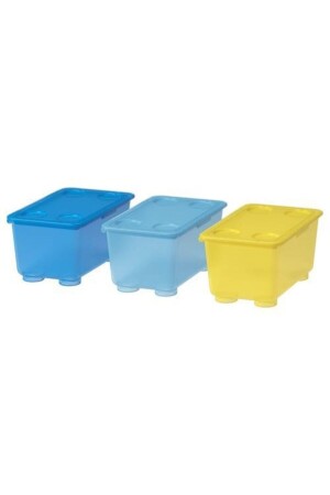 صندوق من طراز MNZ-Glıs مع غطاء، صفراء زرقاء 17x10 سم 3 قطع صندوق GLIS مع غطاء - IKEA