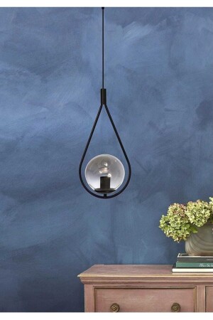 Globe Single Black Pendelleuchte Kronleuchter – Schwarzes Rauchglas Moderne Pendelleuchte Schlafzimmer Küche Wohnzimmer GB1 - 3