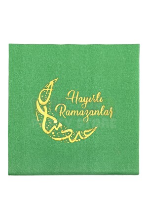 Glücklicher Ramadan, grün-goldene vergoldete Serviette, 16 Stück, 16 x 16 cm, Blattgold, Ramadan Eid, religiöse Verzierung - 4