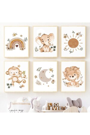 Gökkuşağı Bohem Renk Hayvanlar Temalı Çocuk Odası 6'lı Tablo Set - Farklı Hediyelik
