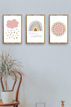 Gökkuşağı-Güneş ve Bulut Pembe Kız Çocuk Odası Tablosu - Teknograf