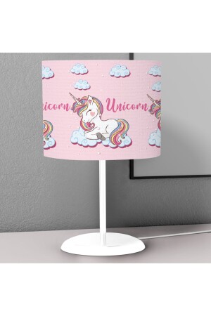 Gökkuşağı Unicorn Pembe Desenli Çocuk Odası Dijital Baskılı Çocuk Odası Masaüstü Abajur Avize 00074041031 - 1