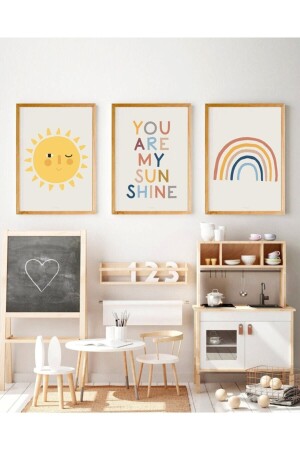 MNZ-Rainbow و Sun غرفة الأطفال و الأطفال ديكوراتية MDF لوحات الجدار مجموعة 3 قطع OMTB51 - Teknograf