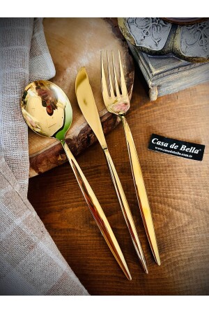 Goldfarbenes 36-teiliges Gabel-Löffel-Messer-Set mit runder Öffnung aus 18/10 für 6 Personen 0TR4906 - CASA DE BELLA