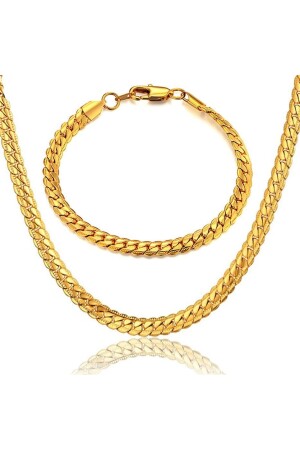 Gold Crushed Flat Snake Steel Unisex-Halskette und Armband-Set Eck37s MDL-ECK37S - 2