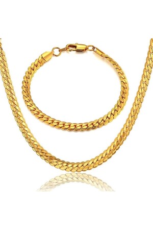 Gold Crushed Flat Snake Steel Unisex-Halskette und Armband-Set Eck37s MDL-ECK37S - 1