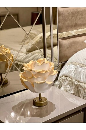 Gold Dekor Yapay Eva Çiçeği Kablosuz Masa Lambası Üst Gold Detay-alt Eskitme Gold(9V PİL 75-90 SAAT) - Maison Avf