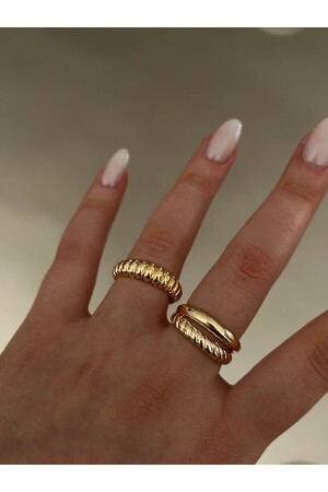 Gold-Doppel-Vintage-Ring-Set für Damen - 2