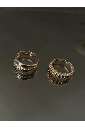 Gold-Doppel-Vintage-Ring-Set für Damen - 5