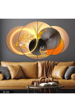Gold Geyik Geometrik Desenler 4 Parça Mdf Tablo - Evinemoda