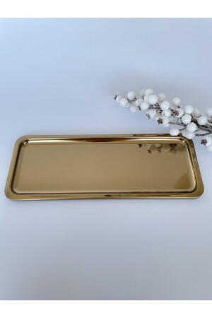 Gold Gold Steel Rechteckiges Kaffee-Präsentationstablett 33x13 cm S63M682 - 2