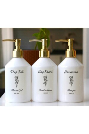 Gold Kapaklı Beyaz Plastik Şişe 3’lü Banyo Seti Şampuan, Saç Kremi, Duş Jeli Etiketli 500 ml TYC00674238865 - 3