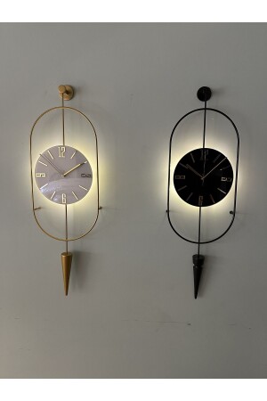 Gold Ledli Serenity Pendulum Duvar Saati - Modern Dekoratif Metal Camlı Duvar Saati - 2