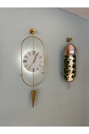 Gold Ledli Serenity Pendulum Duvar Saati - Modern Dekoratif Metal Camlı Duvar Saati - 4